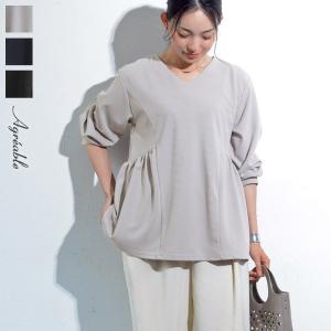 らくちん上品見え ストレッチジョーゼット ウエストギャザーブラウス／Agreable アグレアーブル（30％OFF）