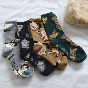 松尾ミユキ 猫モチーフ ウールブレンドソックス／Matsuo Miyuki
