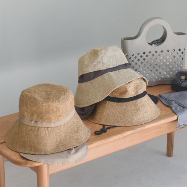 kukka ja puu 親子リンクできる 大人サイズ ジュート風 帽子 保冷剤ポケット＆日よけタレ（ネックガード）付き
