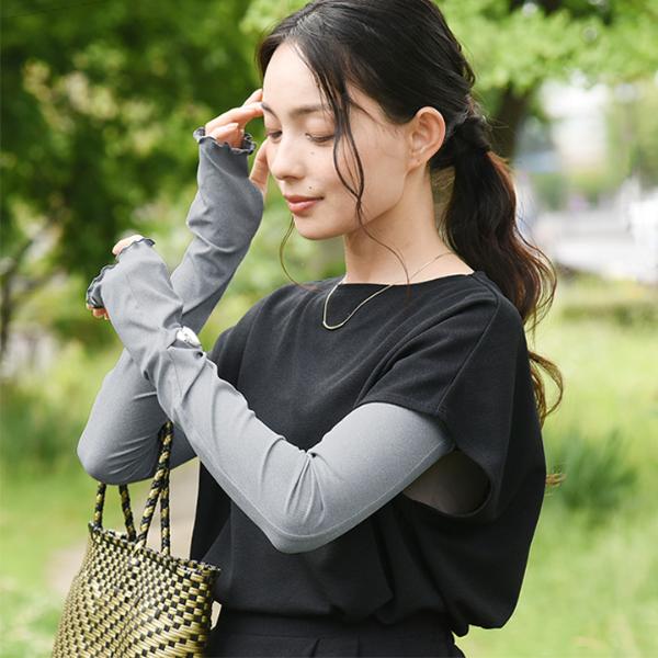 涼しくUVカット メントール加工 ひんやり 接触冷感 時計スリット付き UVカットアームカバー UPF50＋ UVカット率99％／kauliina 