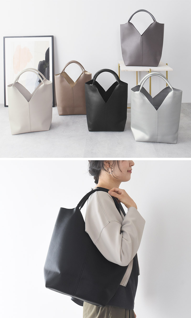 軽量 肩にかけやすい Vカットトートバッグ/カウリーナ kauliina
