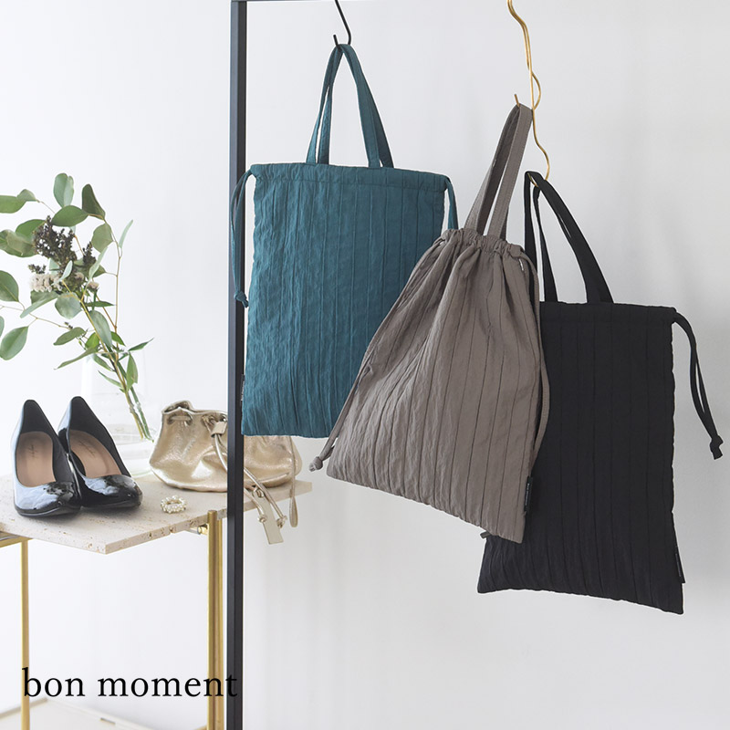 bon moment タックプリーツ 巾着シューズバッグ/ボンモマン