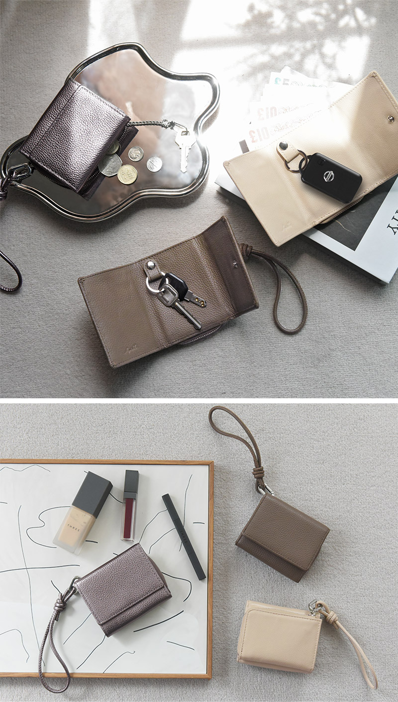 鍵もお金もカードもまるっと収納できる 本革 キーケース付き 三つ折りウォレット/Agreable アグレアーブル