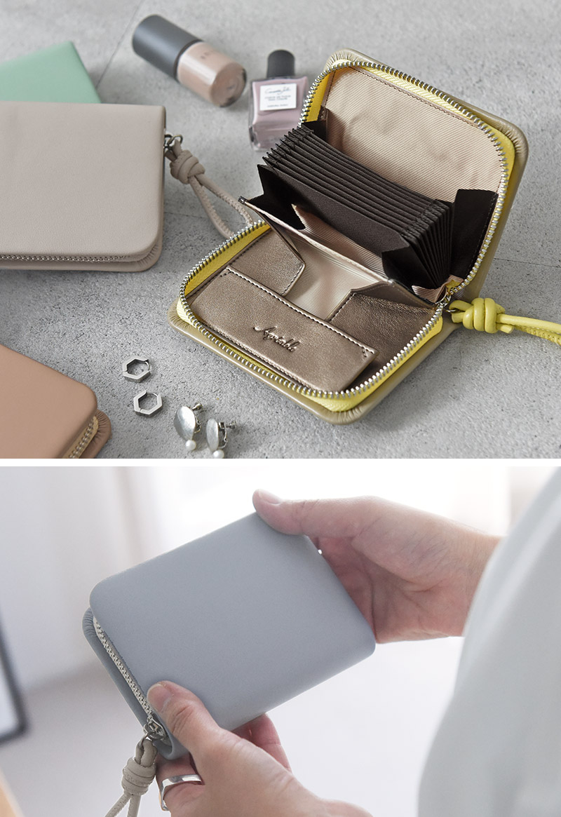 本革ラムレザーコインケース付カードケース ハーフウォレット