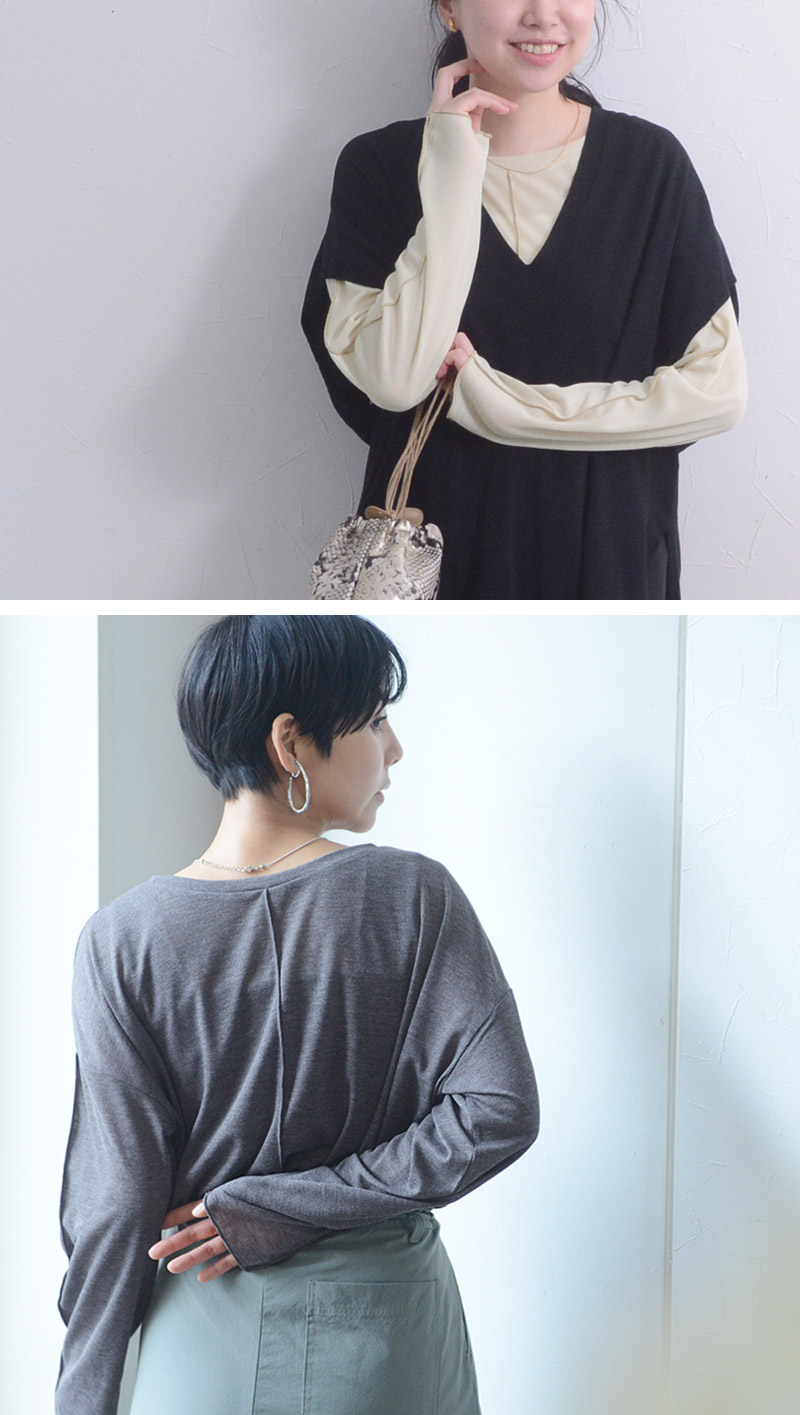 レイヤードに便利な 前後2way シアーカットソー／Agreable アグレアーブル