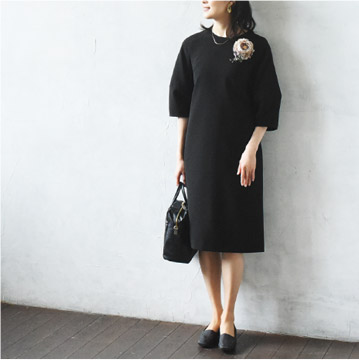 ダブルクロス シワになりにくい 袖バルーンワンピース 日本製／Agreable アグレアーブル