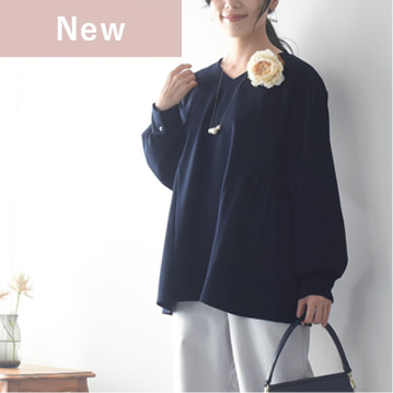 らくちん上品見え ストレッチジョーゼット ウエストギャザーブラウス／Agreable アグレアーブル