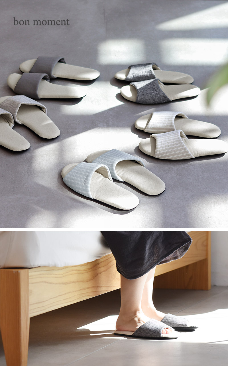 bon moment つま先の開いた 涼しいリネンスリッパ／ボンモマン