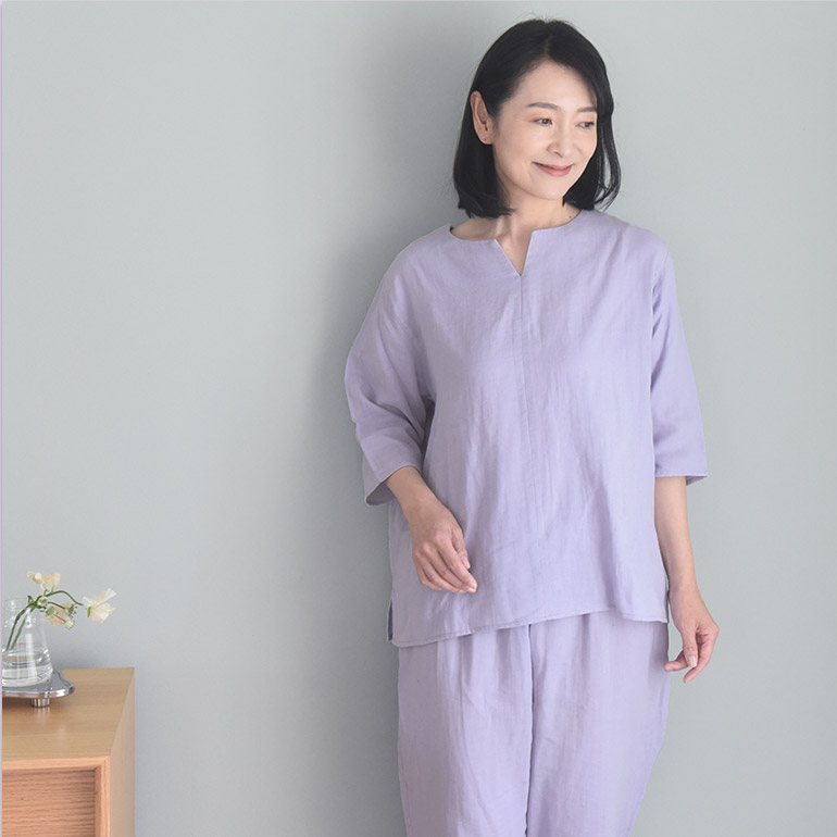 着る保湿クリーム Wガーゼ 7分袖 かぶりキーネック スリーピングウェア レディース パジャマ