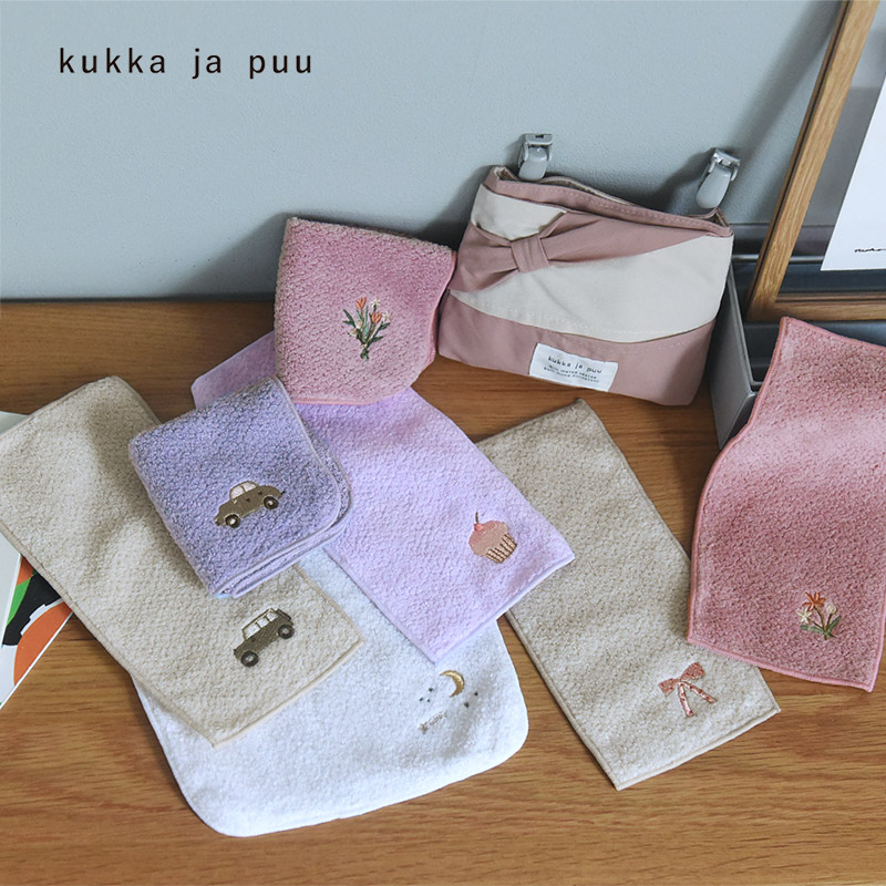 kukka ja puu 小さなポケットにもおさまる タオルハンカチ ハンドタオル 今治 刺繍 キッズ 18×18cm ハーフハンカチ ハーフタオル 10×20cm／クッカヤプー