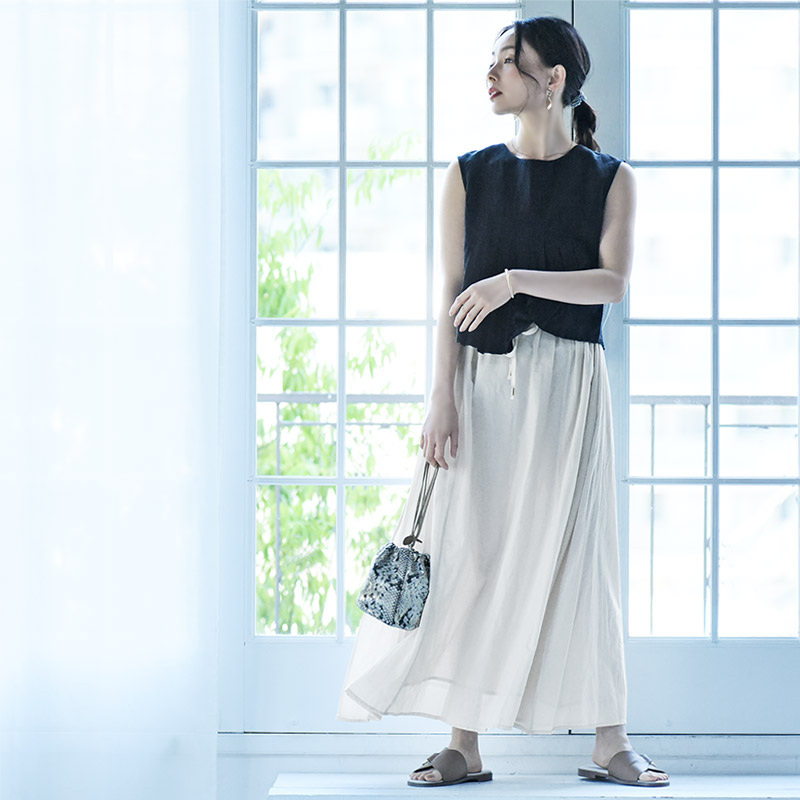 軽くて柔らかなインド綿 涼しげロングスカート／Agreable アグレアーブル