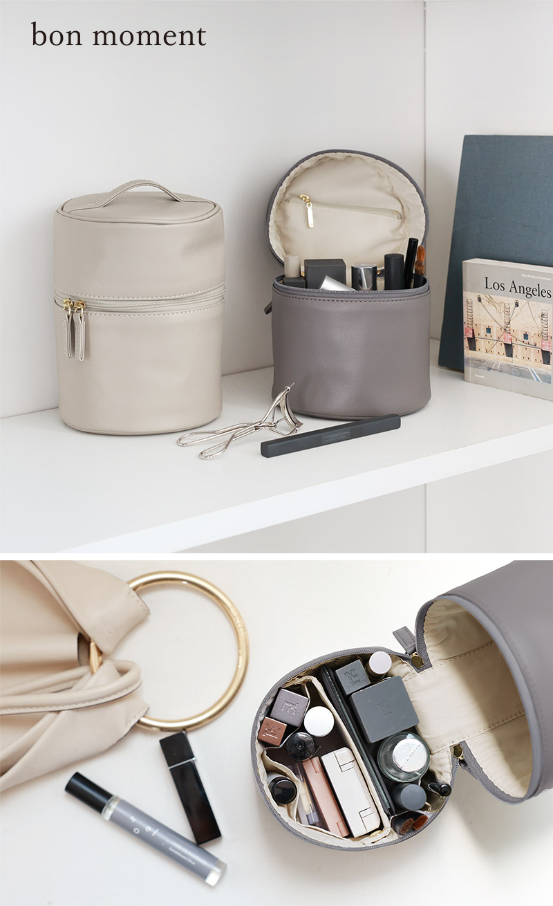 bon moment フェイクレザーで上品見え すっきり整頓 ラウンドミニバニティ/ボンモマン