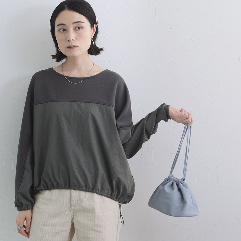 167146 裾ドロストで印象チェンジ 異素材切替プルオーバー／Agreable アグレアーブル