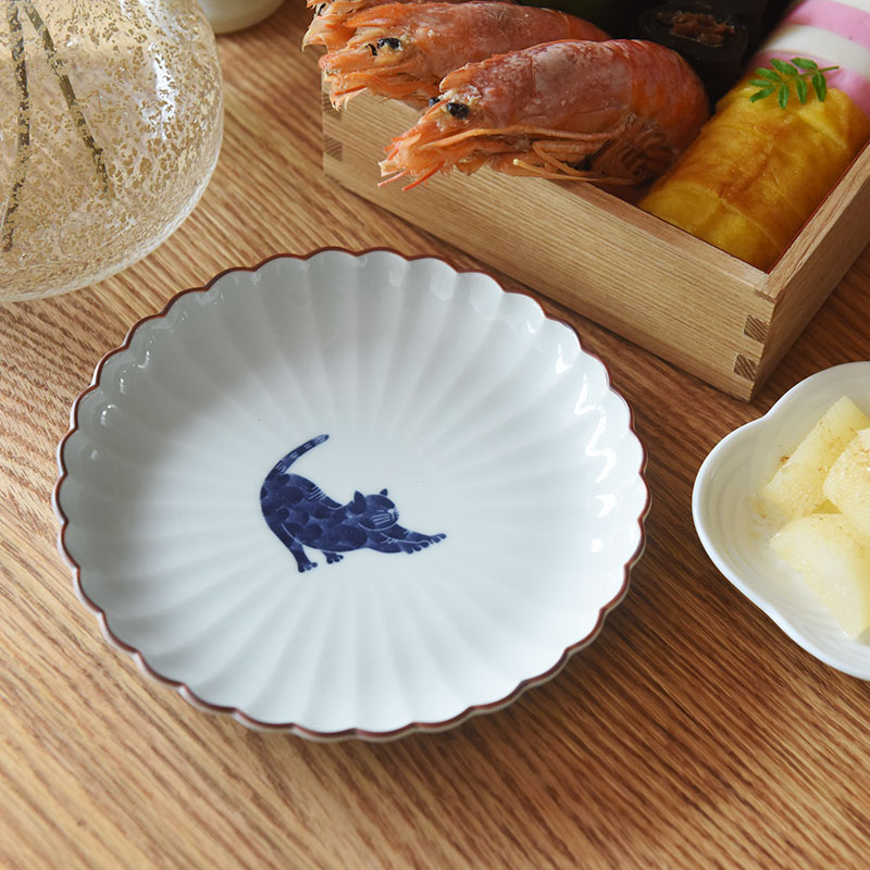 呉須猫 菊割5.5寸皿 波佐見焼
