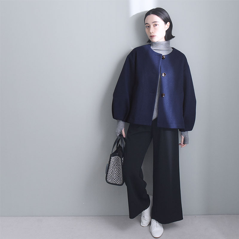 ジャケット感覚で着られる ウールライク 袖タックショートコート/Agreable アグレアーブル