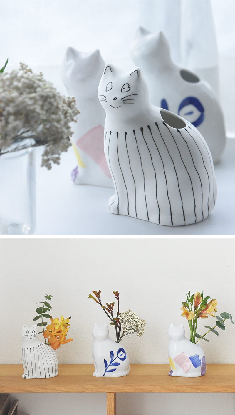 子猫の花器 フラワーベース 波佐見焼/『愛 編む 磁器猫』 ひがし ちか