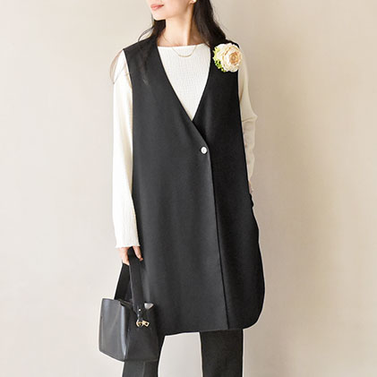 （綺麗な黒が続く） 黒原着素材 ブラックジレ／Agreable