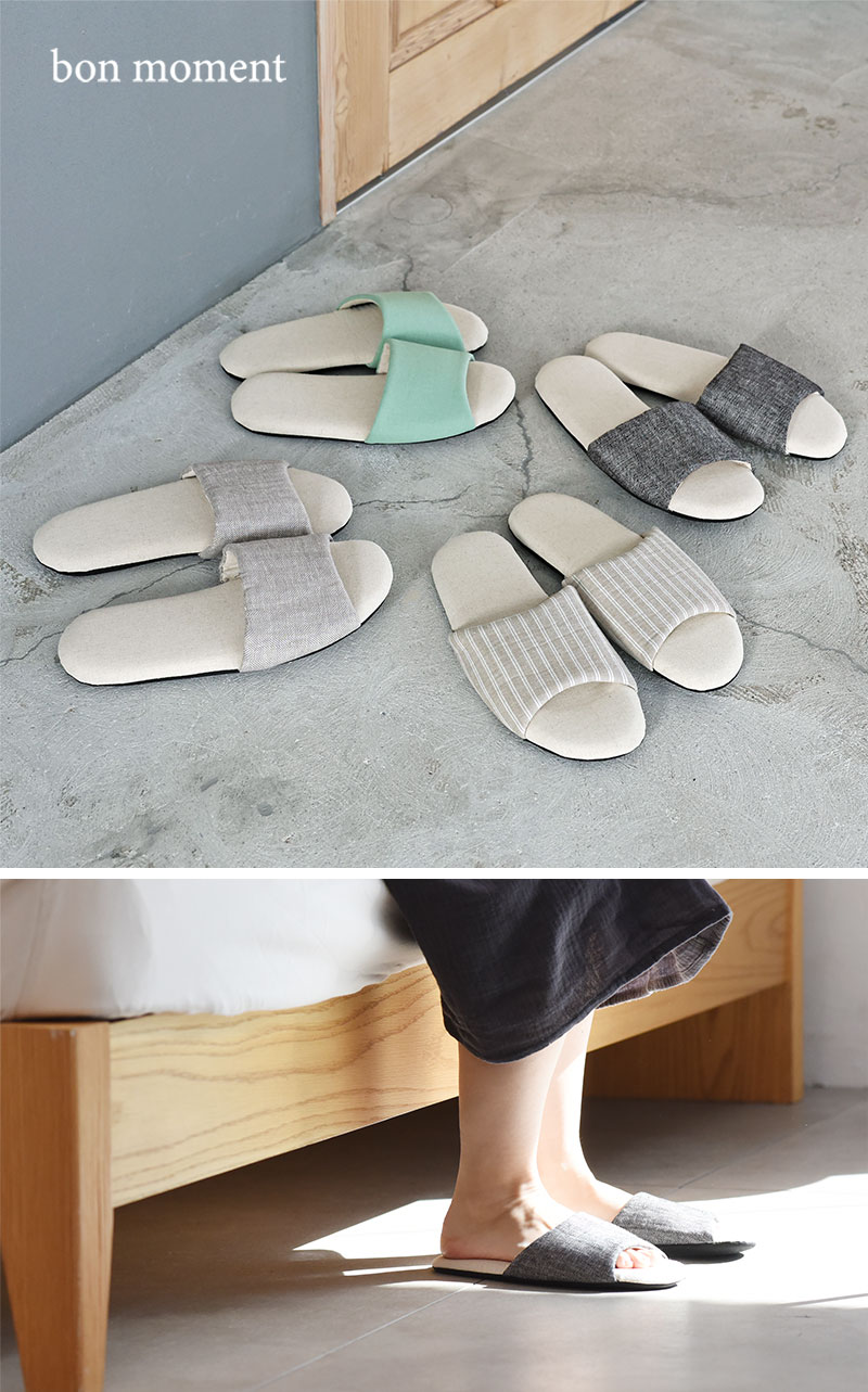 bon moment つま先の開いた 涼しいリネンスリッパ／ボンモマン