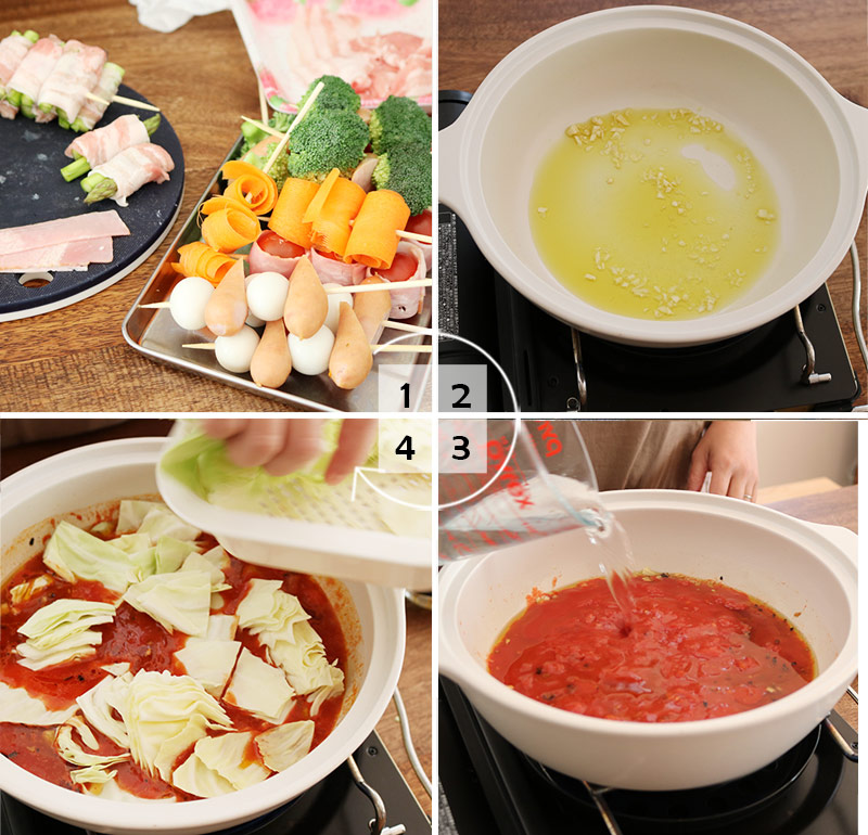 まるごとカマンベールでチーズとろ~り、おうちパーティー気分で楽しめる「トマト串鍋」レシピ